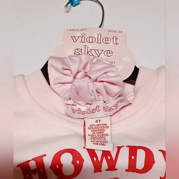 Violet Skye Toddler Outfit Set | 3-Piece Pink “Howdy Valentine” Sweatshirt 4T - Picture 3 of 12